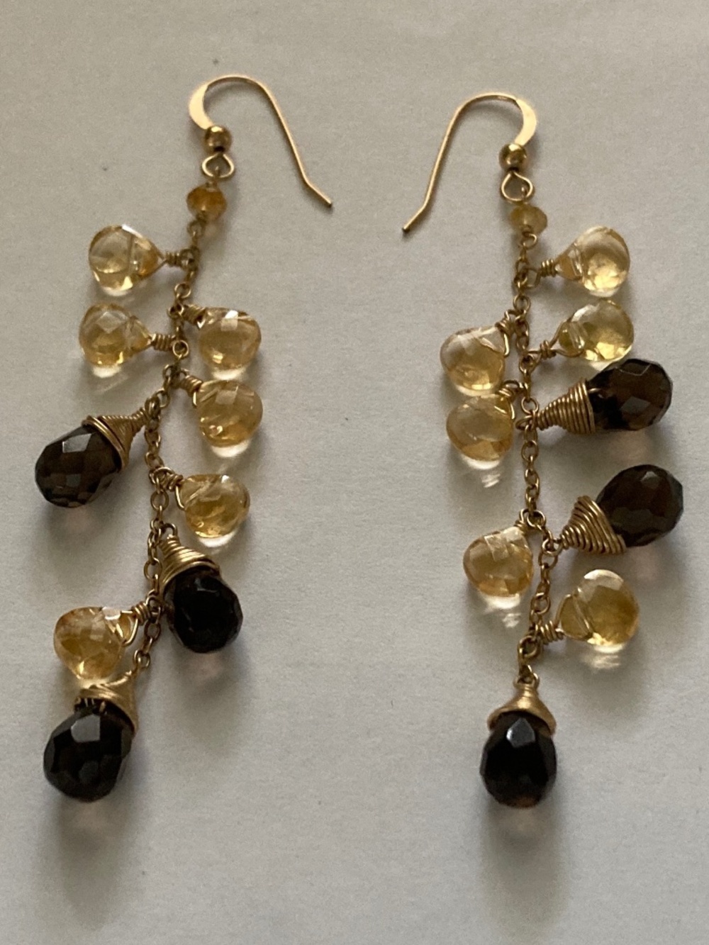 Yellow Gold Tone Long Rolo Chain & Bead Drop Earrings/Shepherd's Hook/NEW!